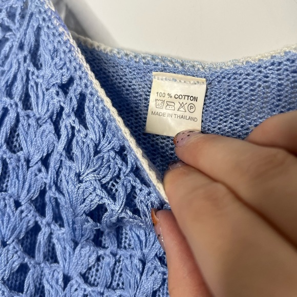 *SOLD* Vintage Size Small Blue and White Crochet Babydoll Tank - Picture 3 of 5